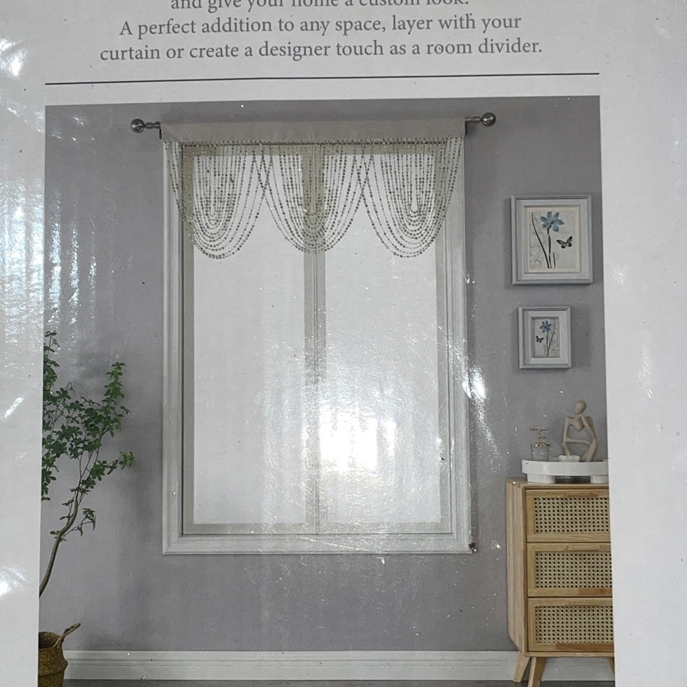 NEW Beaded Valance Swag "Luna" Gold Diamonds 42" x 20" | Taupe Fabric Top - Picture 7 of 7